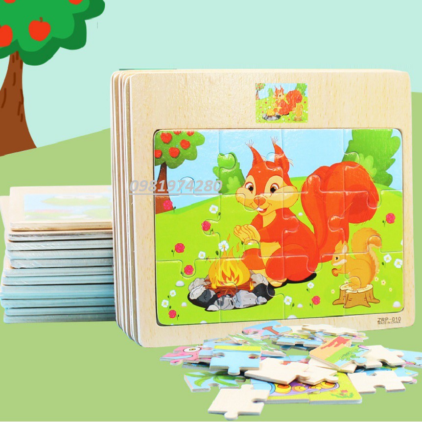 Combo 3 ghép hình Puzzle 12 mảnh có hình mẫu phía trên cho bé phát triển kỹ năng