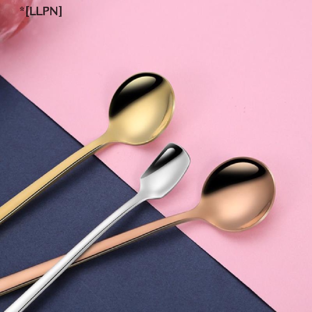 Muỗng Cà Phê Bằng Thép Không Gỉ Tay Cầm Dài Màu Sắc Cầu Vồng