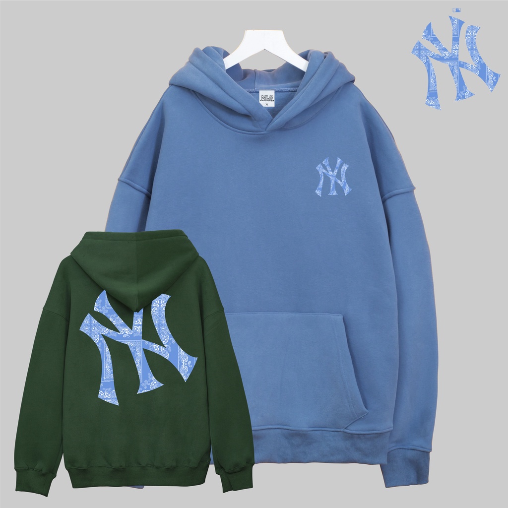 Áo nỉ hoodie MLB HOA VĂN XANH NHẠT yggenz shop , áo nỉ bông unisex nam nữ