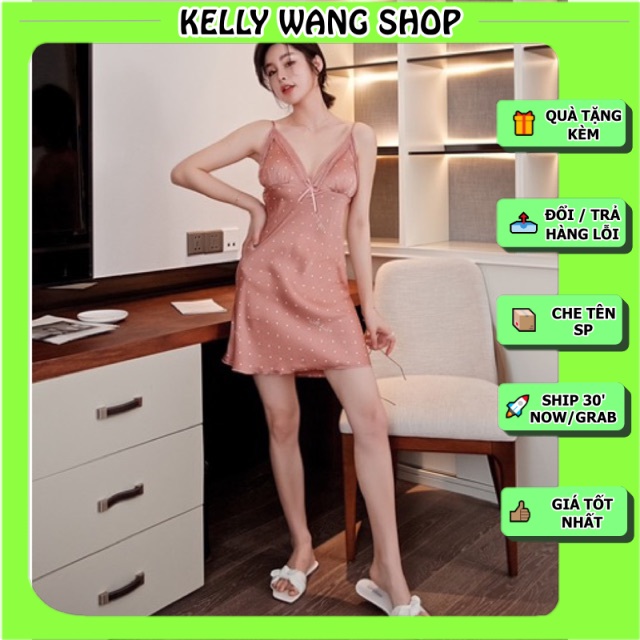 Sx 643 váy ngủ lụa satin-đầm ngủ cao cấp kèm mút ngực -KellyWang