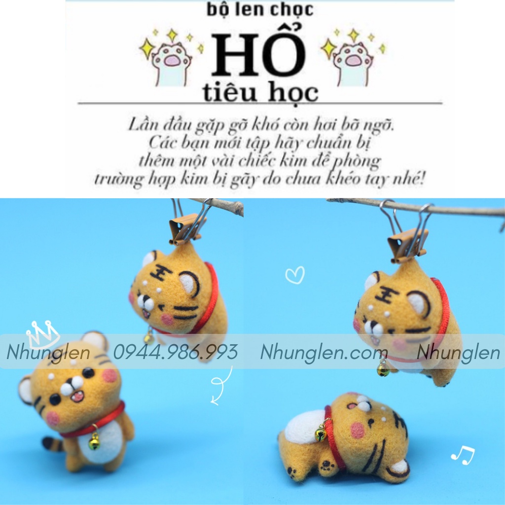 [TẾT 2022]Bộ len chọc Hổ Tiểu Học - Kit len chọc tết Nhâm Dần 2022 - Needle felting Tiger - Có hướng dẫn, làm móc khoá