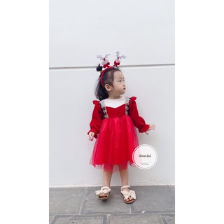 Váy đỏ nơ cổ điển bé gái