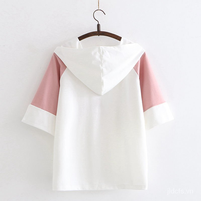 Áo Hoodie Tay Ngắn Chất Liệu Cotton Mềm Mại In Họa Tiết Hoạt Hình Nhật Bản Thời Trang Mùa Hè Cho Nữ