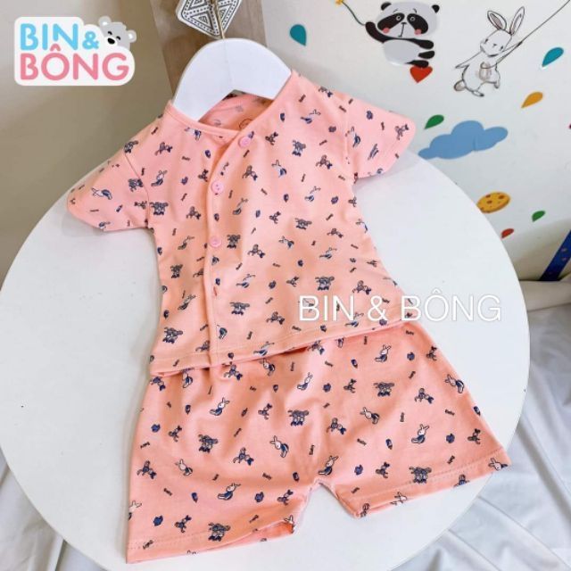 Bộ Quần Áo Cotton Cộc Tay Họa Tiết Unchi Cho Bé 3-8kg