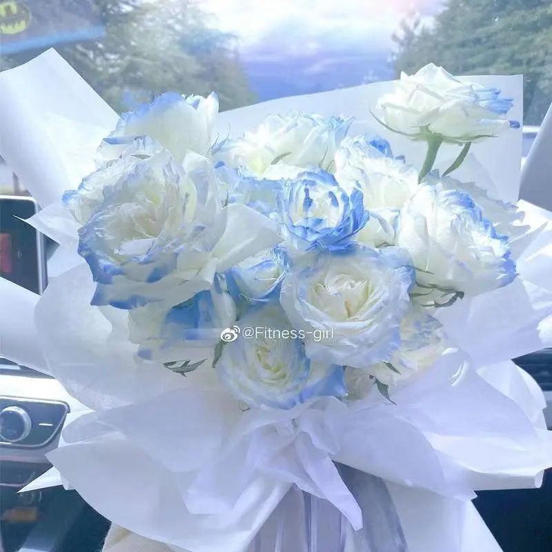 🔥Ins wind gradient broken ice blue rose self-made simulated flowers fake flowers Photo Props holding bouquet decorative ornaments