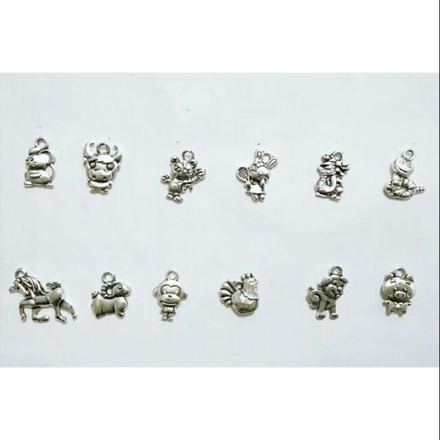 Bộ mặt charm 12 con giáp xi trắng