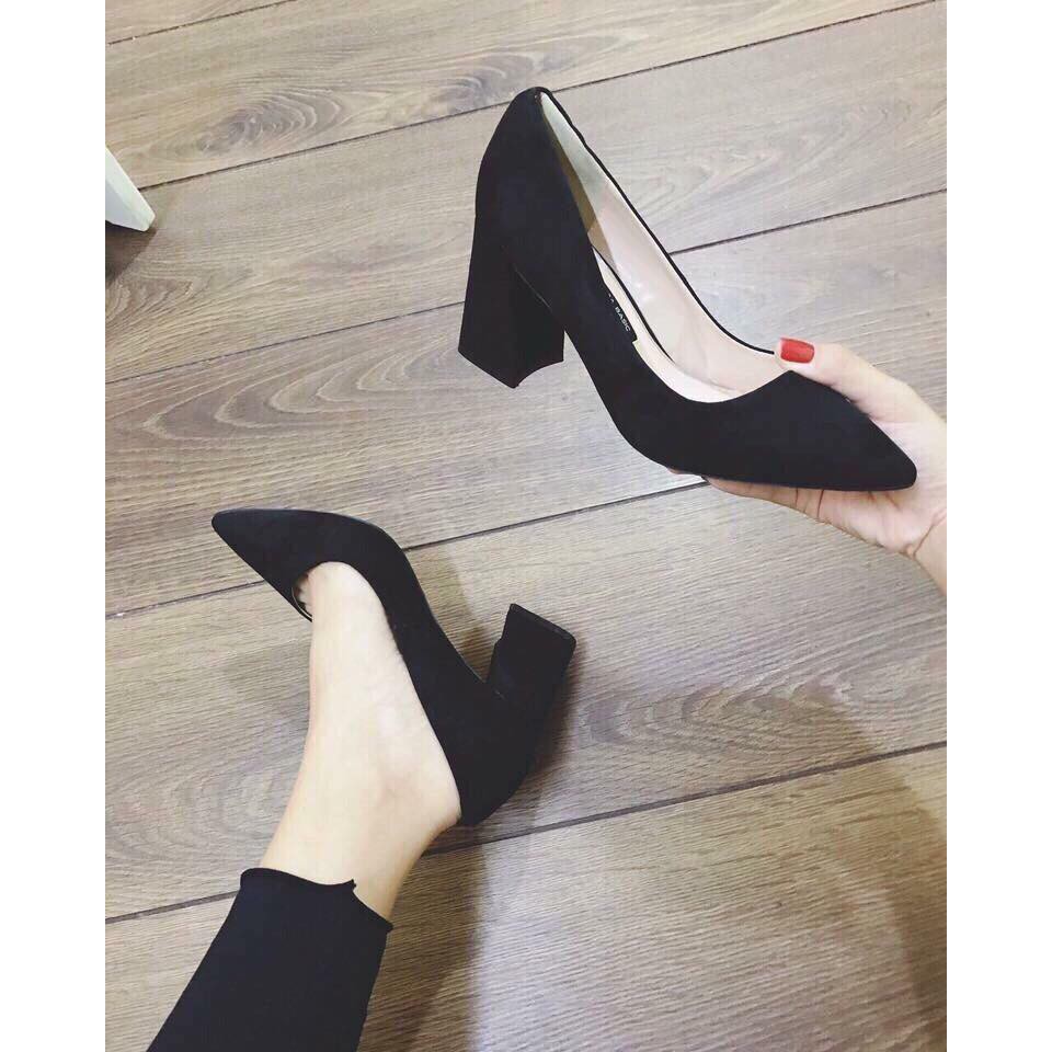 Giày cao gót mũi nhọn đế vuông 5p mẫu basic dễ đi, dễ phối đồ