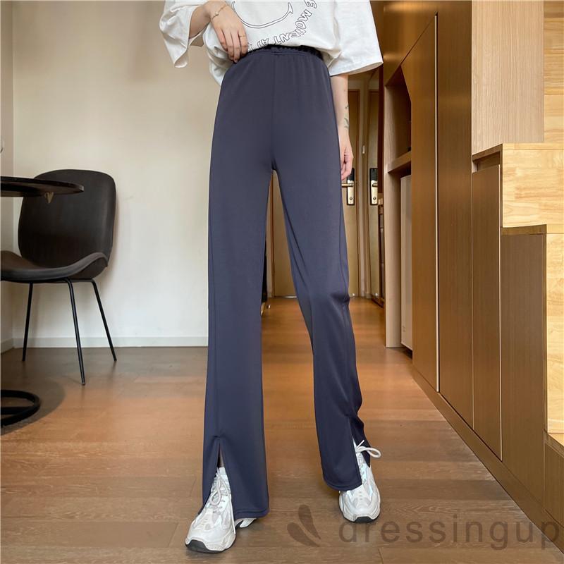 Quần Dài Lưng Cao Ống Rộng Màu Trơn Cá Tính Cho Nữ