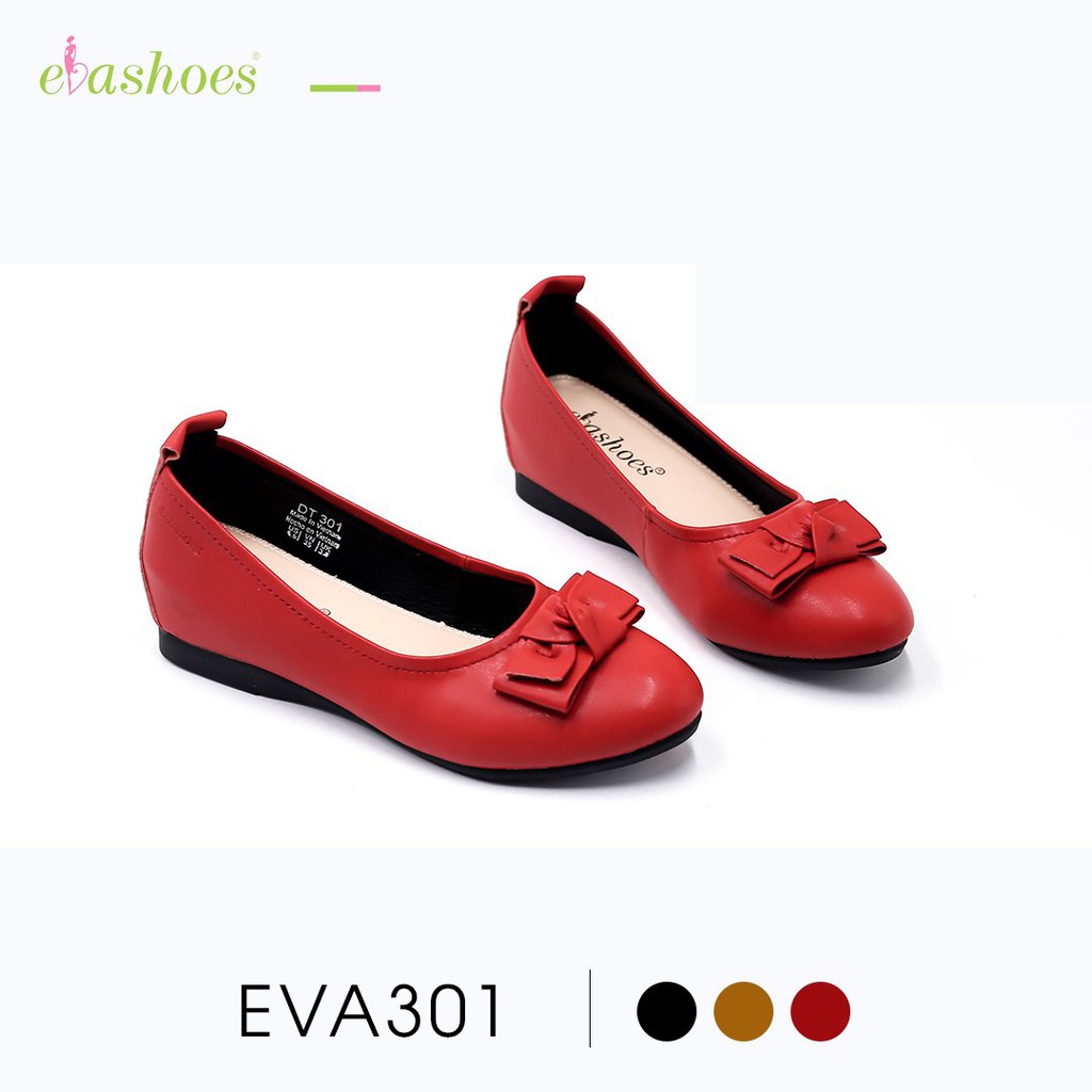 Giày búp bê độn đế 2cm mũi tròn phối nơ da cao cấp Evashoes EVA301