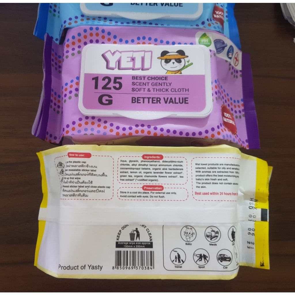1 bịch khăn giấy ướt YeTi lớn Thái Lan 125 gr