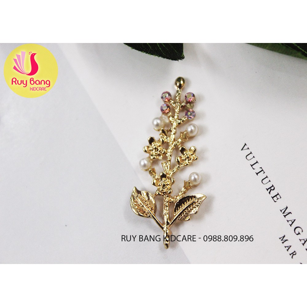 [Mã SKAMLTSM9 giảm 10% đơn 99K] Cành lá kim loại, center đá đính hoa vải handmade