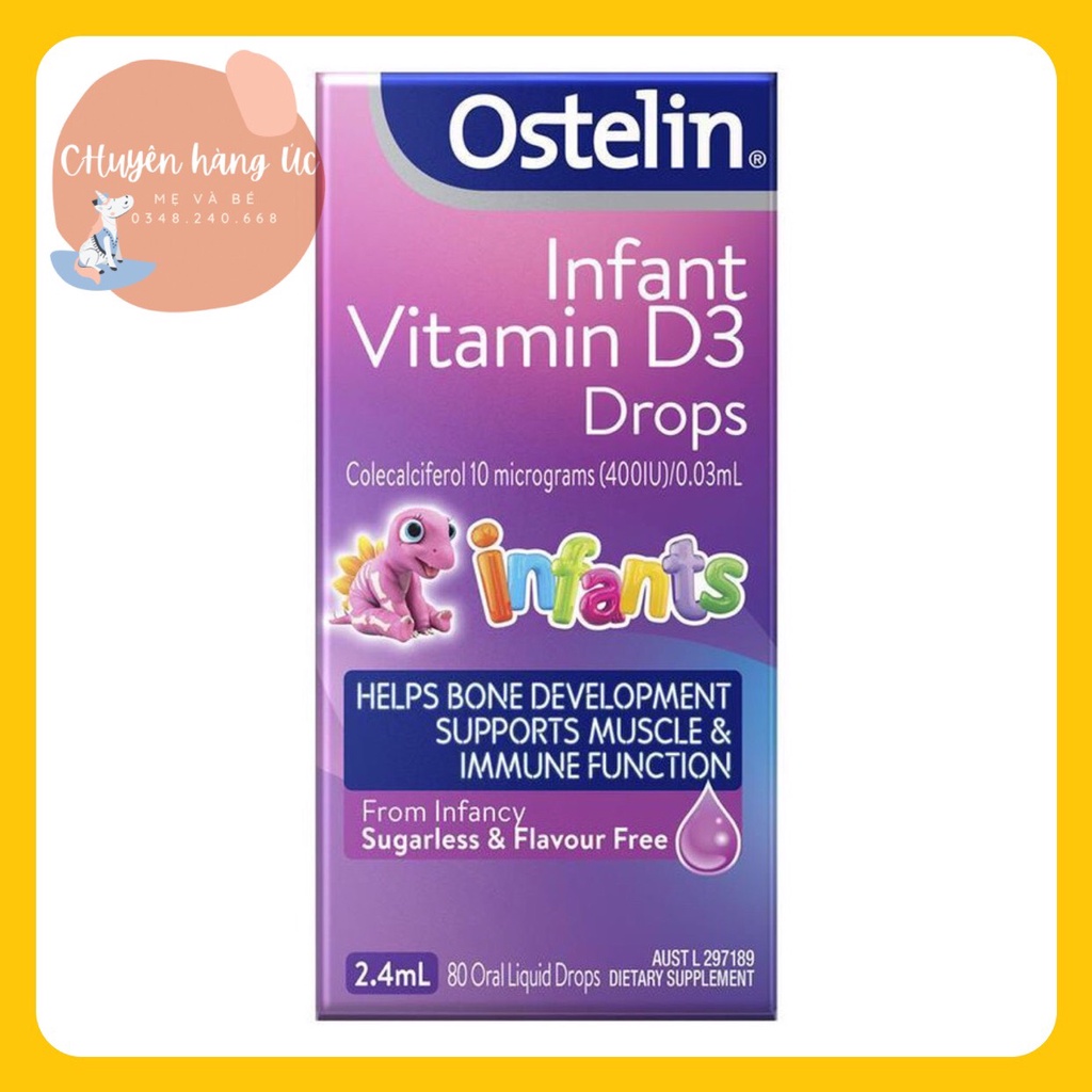Vitamin D3 Ostelin Drop 2,4 ml cho bé từ 0 tháng tuổi [ chuẩn Úc đủ Bill]