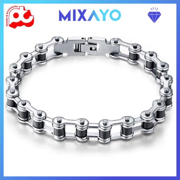Lắc tay xích inox nam cao cấp đẹp sang trọng titan thép không gỉ kiểu dây xích xe MIXAYO màu trắng PTLTNA66