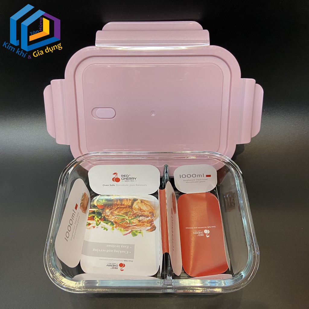 Hộp Thủy Tinh Đựng Thức Ăn 2 Ngăn, Hộp Cơm Văn Phòng Thủy Tinh 1000ml