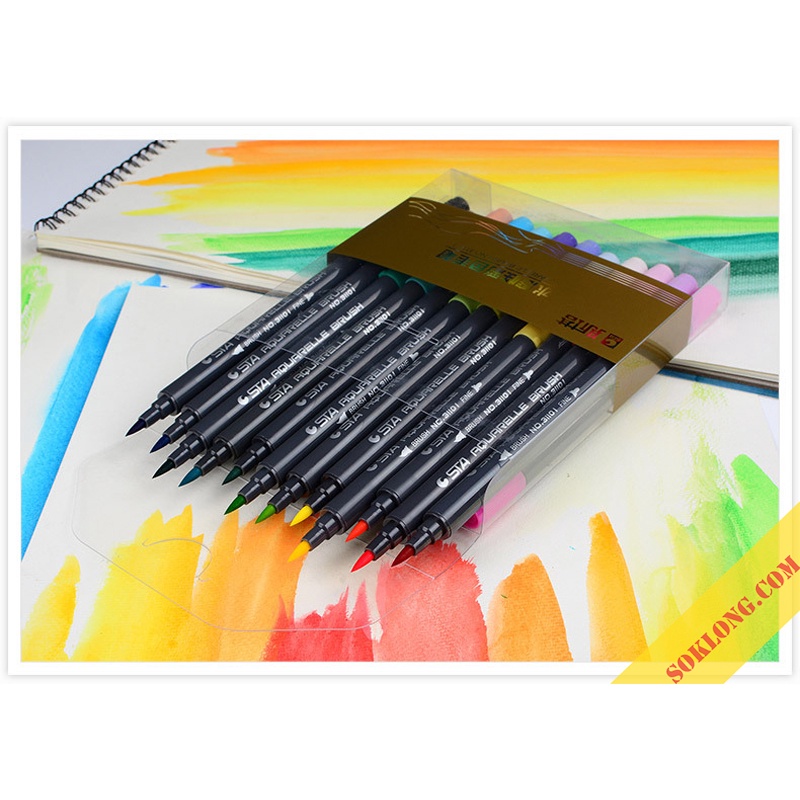 Bộ 12 bút brush 2 đầu gồm ngòi lông mềm + ngòi fine B01 Tuệ Minh