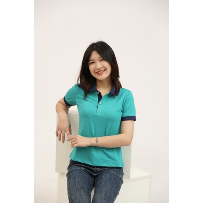 Áo Polo Nữ Màu Xanh Ngọc BLUECHIC Cổ Bẻ Vải Poly Cá Sấu Co Giãn Dáng Công Sở Trẻ Trung NF021