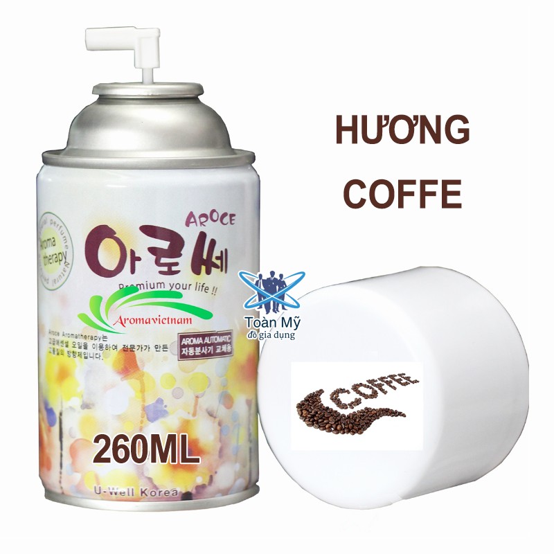 Bình xịt thơm phòng cho máy xịt tự động Aroma - Hương Coffe, 260ML, Hàn Quốc
