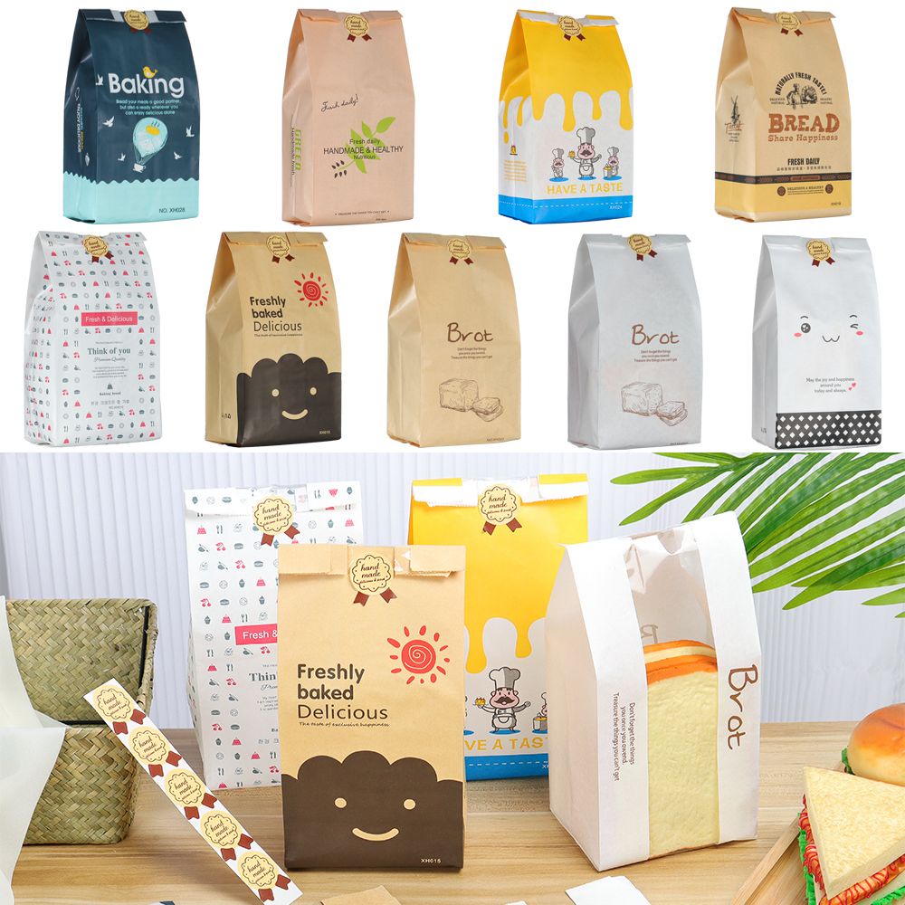 Set 5/10 Túi Giấy Kraft Đựng Bánh Mì Chống Dầu Phong Cách Cổ Điển
