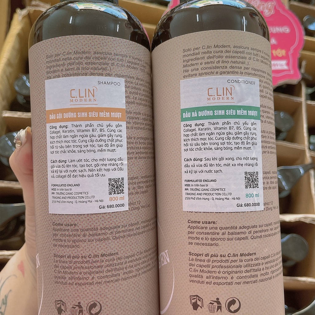 Cặp Dầu Gội + Xả Clin Modern Collagen 800ml/1 Lọ