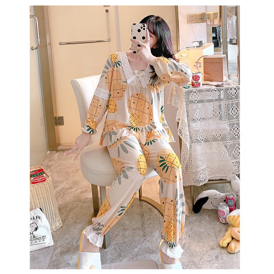 Bộ Đồ Ngủ Nữ Mặc Ở Nhà - Quần Áo Pijama Dài Tay Vải Cotton Co Giãn 4 Chiều Thu Đông Xuân Dễ Thương Ảnh Thật+Video BĐN15 | BigBuy360 - bigbuy360.vn
