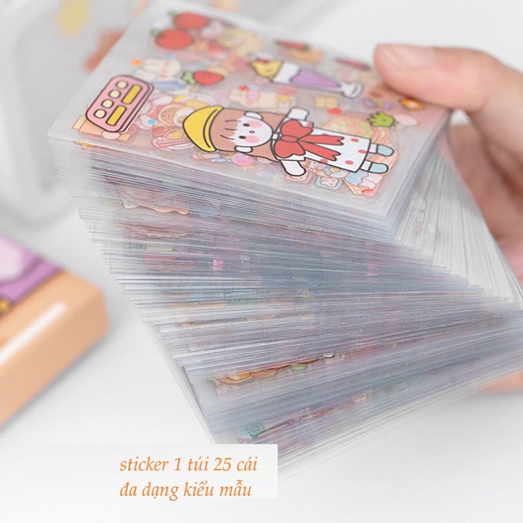 Sticker dán nhiều họa tiết dễ thương 25 tờ, sticker nổi 3D dán cốc,bình,đồ chơi,sách vở.