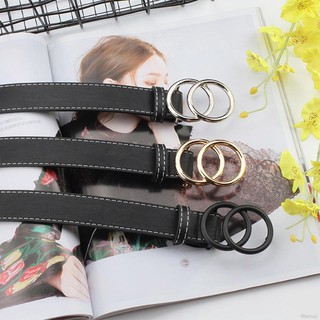 Fashion Women Double Circle Buckle PU Leather Belt