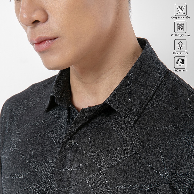 Áo sơ mi thời trang nam ngắn tay slim fit màu Xám in chìm CIZA AMNS06 phong cách công sở