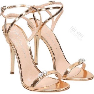 Sandal cao gót vàng nhẫn đính đá cao 12cm