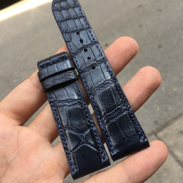 Dây đồng hồ da cá sấu xanh navy