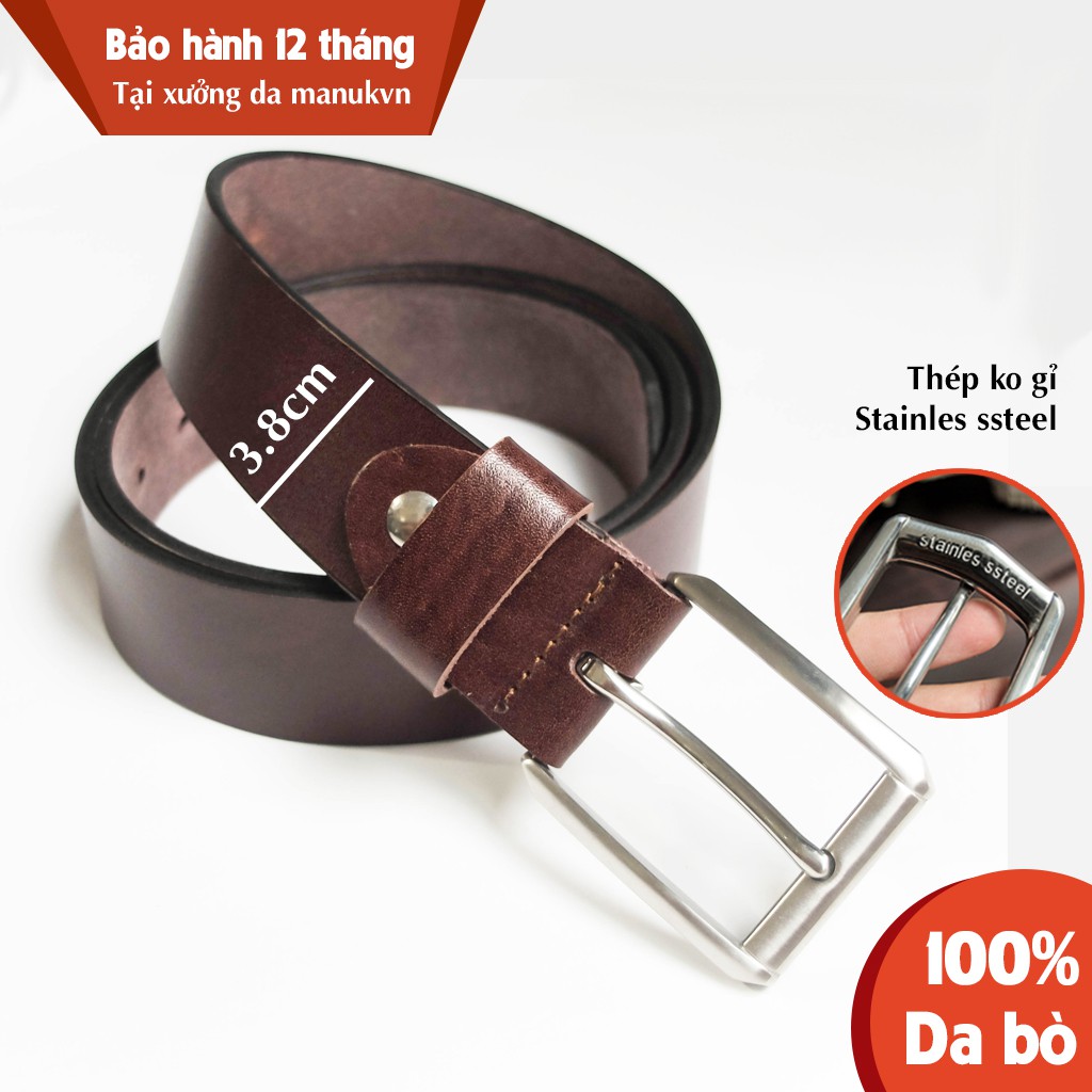 Thắt lưng nam da bò Khoá inox không gỉ Stainless Ssteel đúc cổ điển SV4