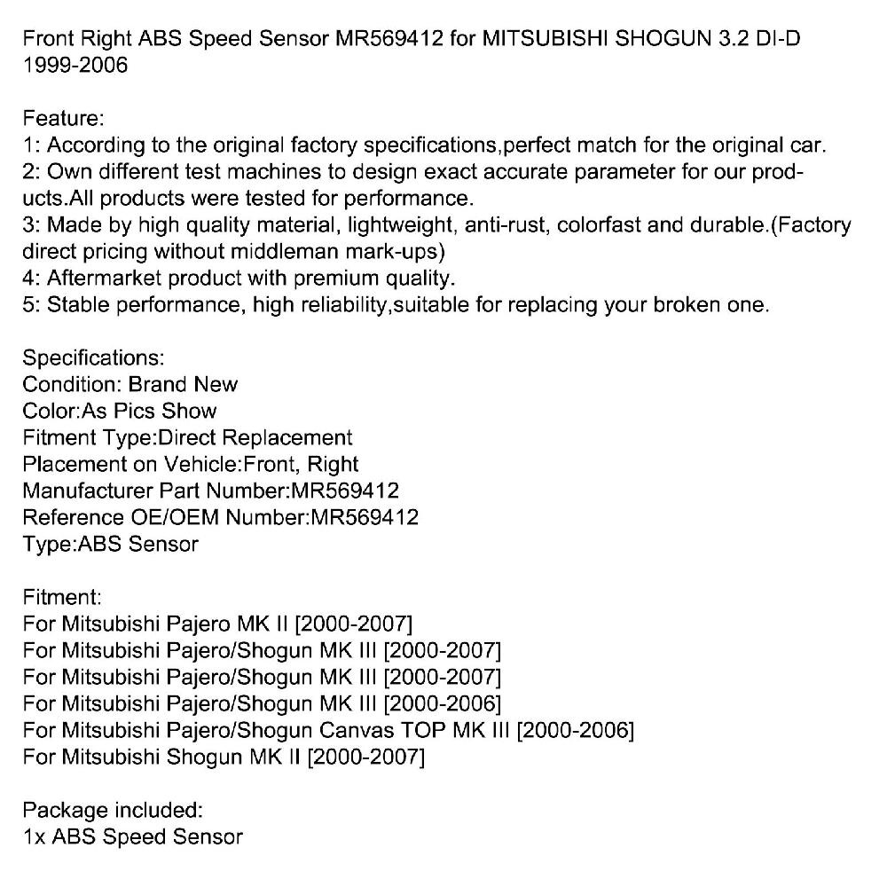 Cảm Biến Tốc Độ Mr569412 Abs Cho Mitsubishi Shogun 3.2 Di-D 1999-2006
