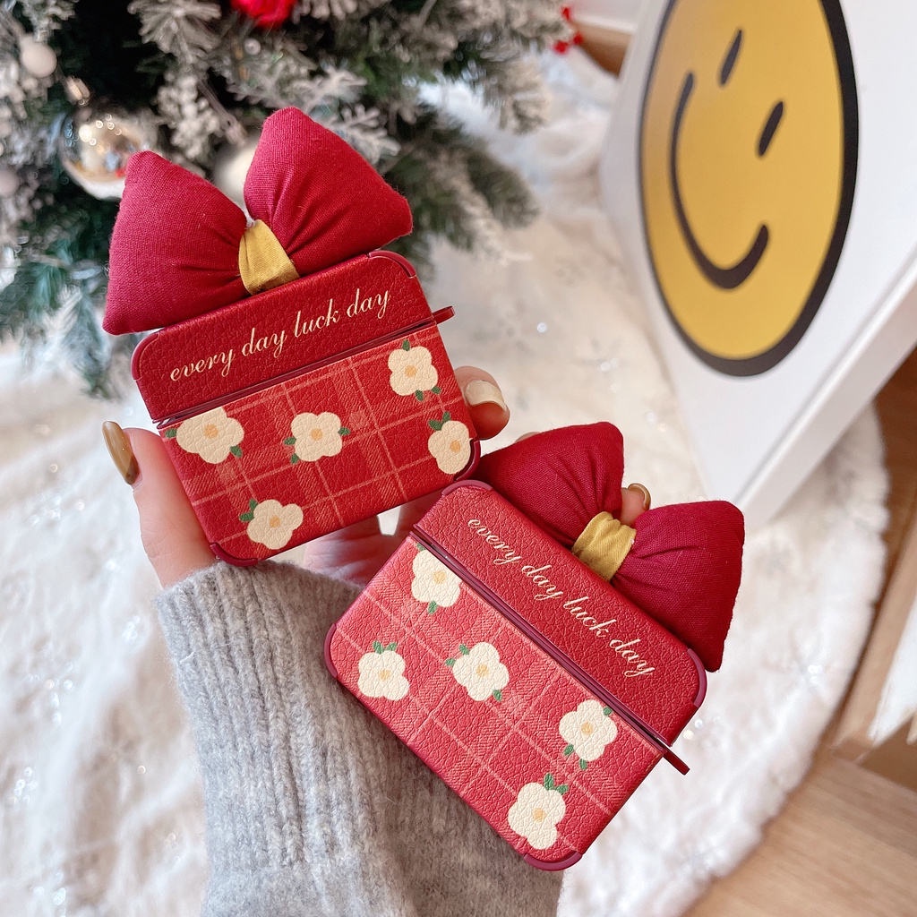 Vỏ Bảo Vệ Hộp Sạc Tai Nghe AirPods3 AirPods3 Họa Tiết Caro Đỏ Phối Hoa Hồng Xinh Xắn Cho AirPods3 Ốp