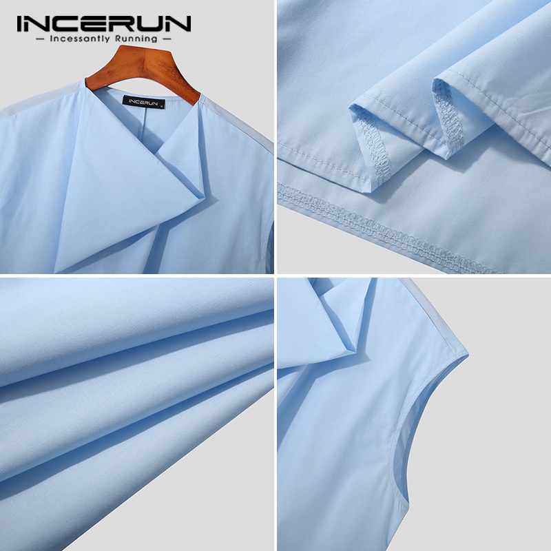 Áo ba lỗ INCERUN cổ bèo màu trơn thời trang mùa hè cho nam