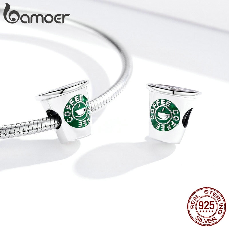 Mặt Trang Sức BAMOER SCC1545 Bằng Bạc 925 Hình Ly Cà Phê Dùng Thiết Kế Nữ Trang DIY