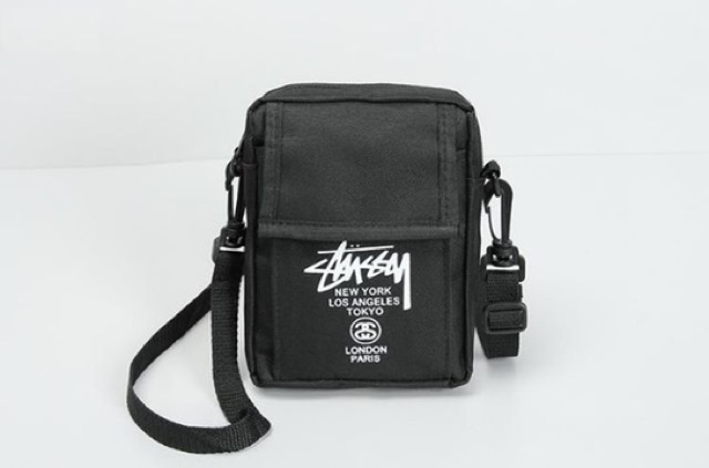 Túi đeo chéo mini Stussy vải Oxford đen