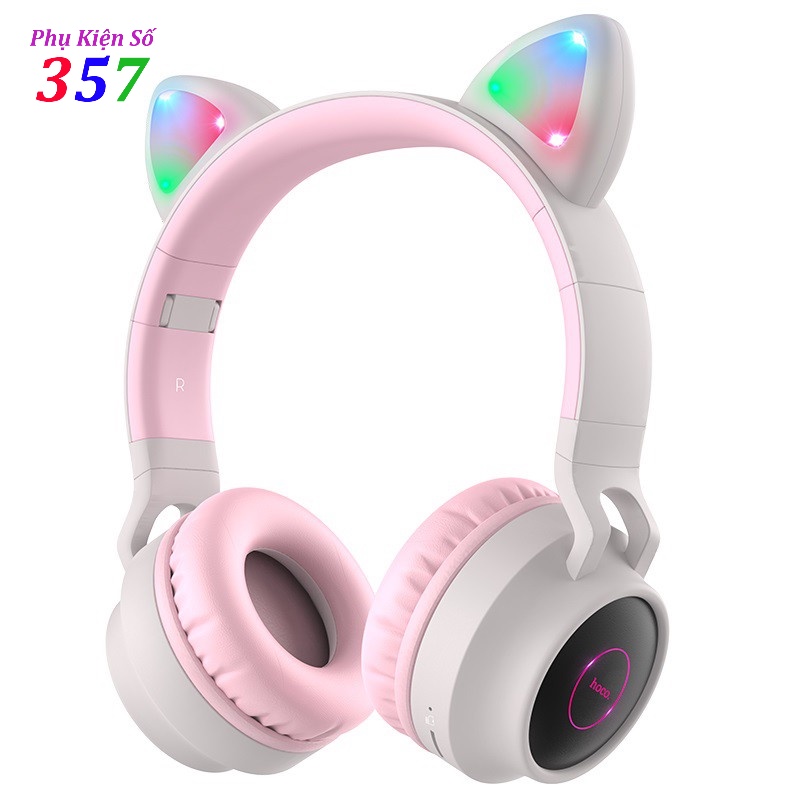 Tai nghe Bluetooth Chụp tai Hoco W27 Cat ear BT V5.0, pin dùng 5H, AUX input, có đèn Led - Chính Hangx