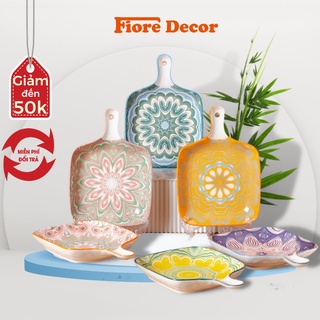 Đĩa sứ nướng vuông, dĩa sứ cầm tay đựng salad, đồ nướng,đồ ăn fiore