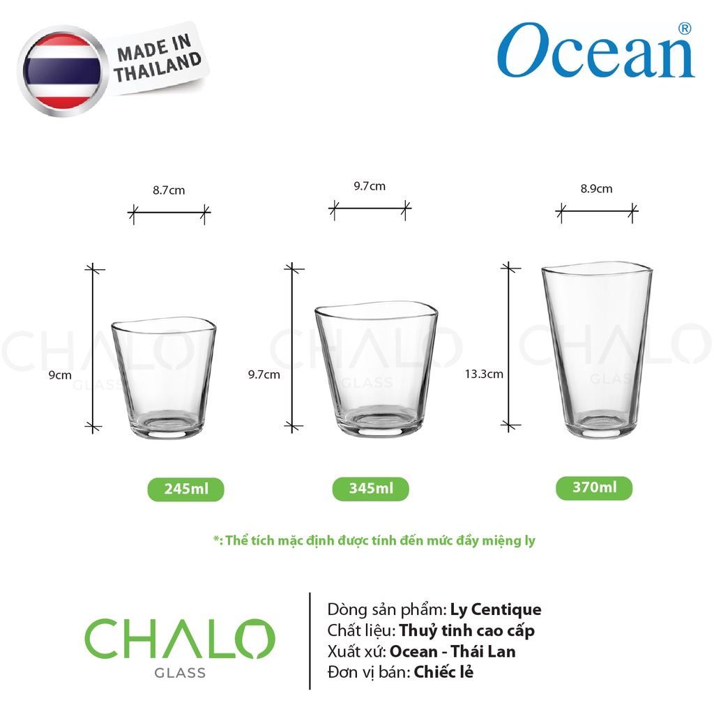 Ly thủy tinh Ocean Centique 245ml ~ 370ml  - 3160 - 3161 - 3162 [Made in Thailand]