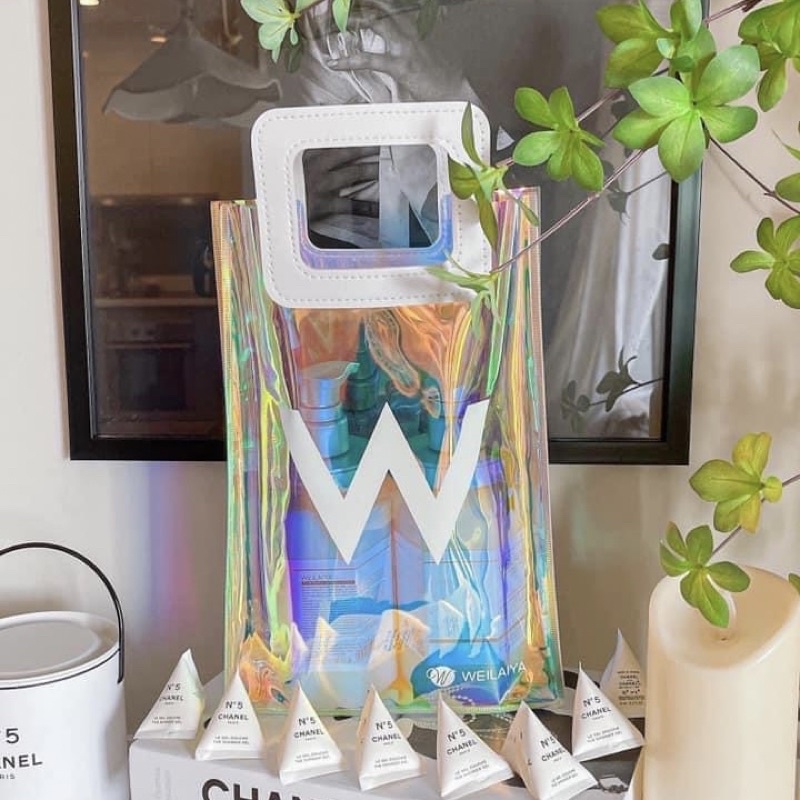 Túi xách thời trang nhựa PVC dẻo Weilaiya Bling đựng cặp dầu gội xả Weilaiya