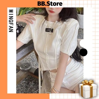 Áo croptop nữ tay ngắn, áo thun croptop form rộng chất thun gân 2 màu freesize < 55kg