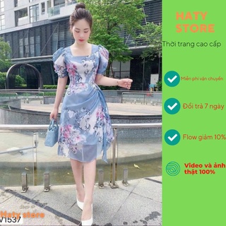 [ MẪU MỚI ] Đầm nữ dáng xòe họa tiết hoa lá chất lụa mềm mịn, kiểu dáng trẻ trung thanh lịch HATY STORE
