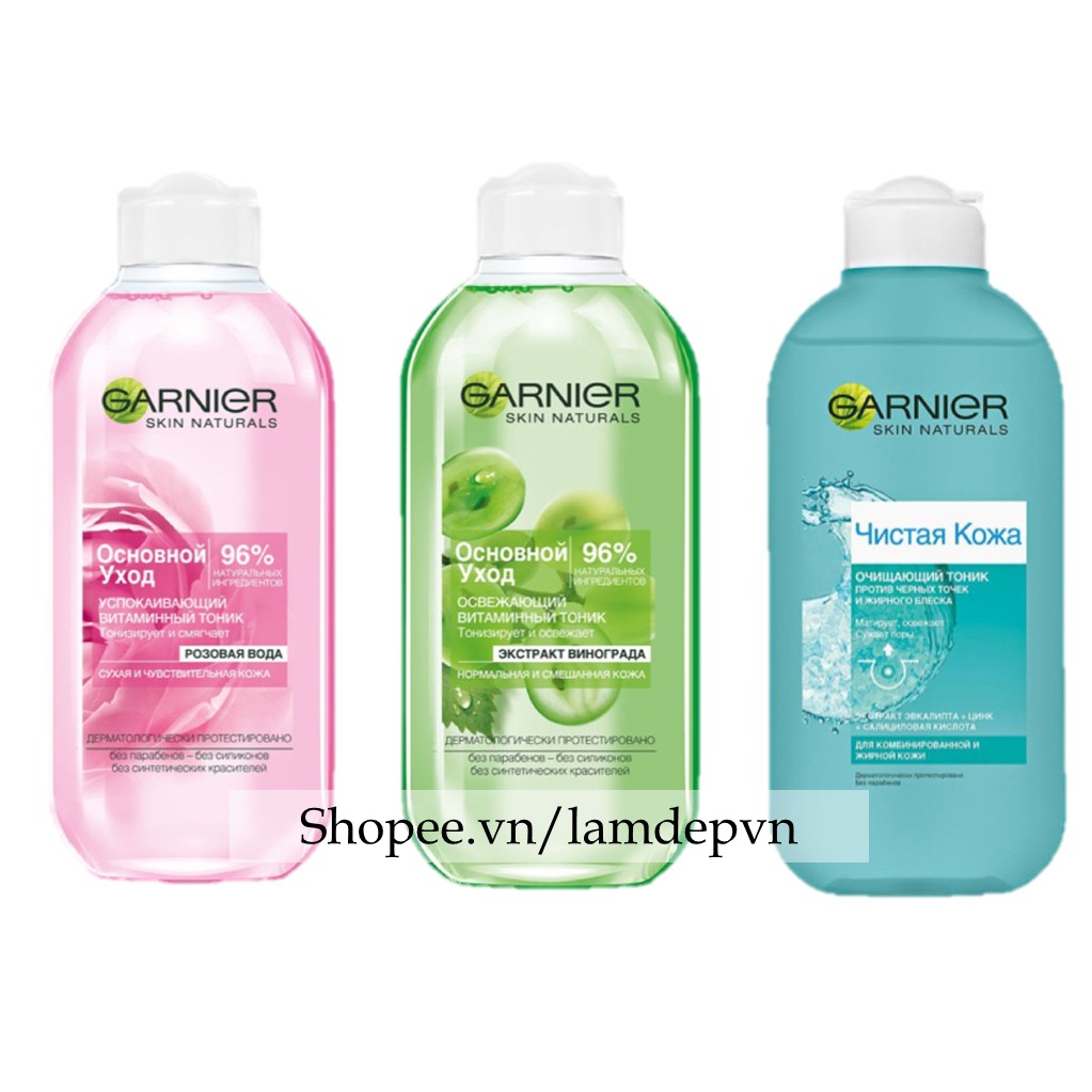 Nước hoa hồng Garnier - Toner Garnier hoa hồng, nho (mẫu mới nhất date mới nhất, chai trong suốt)