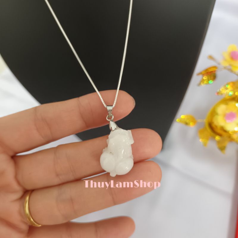 Vòng cổ dây chuyền bạc 925 vĩnh viễn bảo hành mix tỳ hưu phong thủy đá trắng