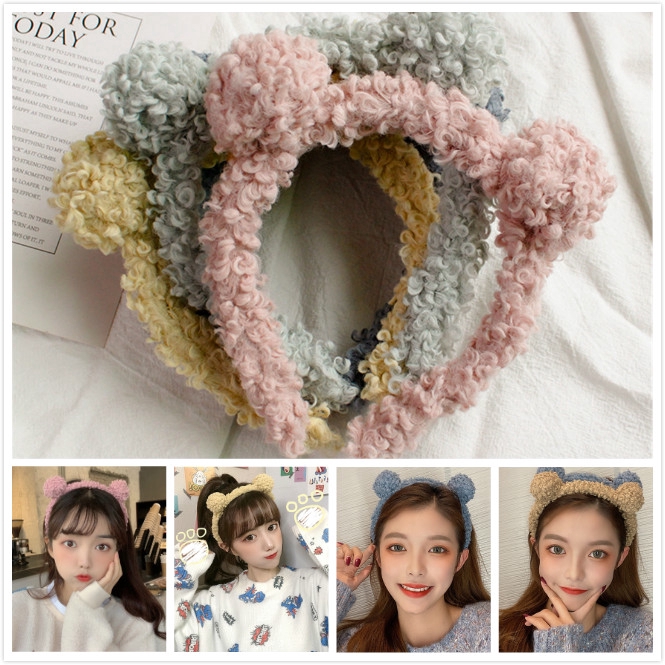 Cài tóc nhung lông phối tai gấu đáng yêu phong cách Hàn Quốc nữ tính