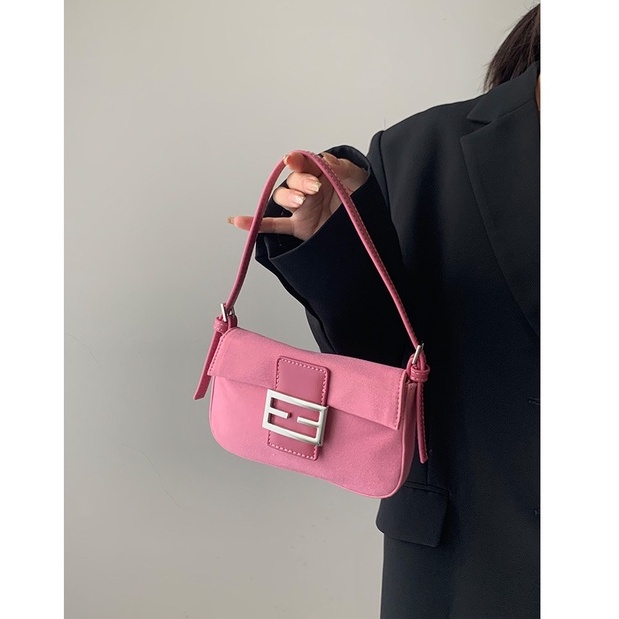 Bán Sỉ Túi Xách Đeo Vai / Tay baguette Màu Hồng Nhám retro baguette niche Mới Cho Nữ