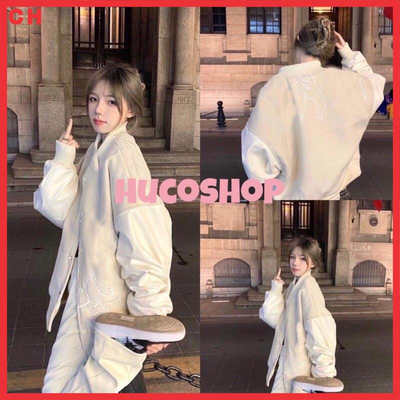 ✷❈Áo Khoác Bomber thu đông nam nữ- Jacket phối tay da hình thêu 2 mặt chất dày 1 lớp form thụng bồng Ulzzang unisex