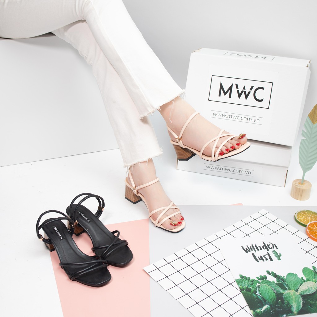 [Mã SKAMFS114M giảm 10% đơn 100K] Giày cao gót nữ dây mảnh gót vuông phối vân gỗ MWC NUCG- 3706