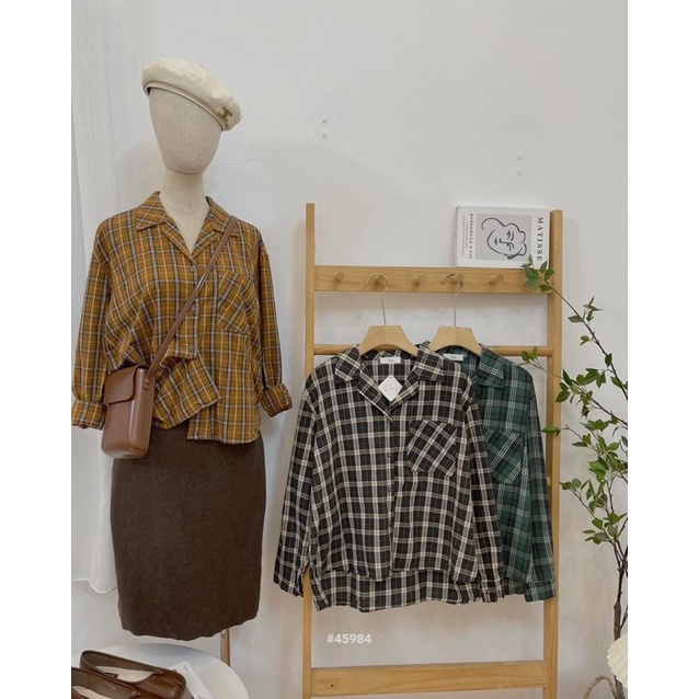 Áo sơmi cổ vest 1túi tay dài caro