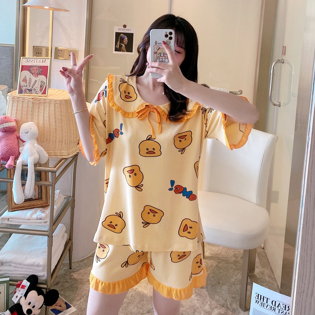Bộ Đồ Ngủ Pijama Hoạt Hình Phối Nơ Cực Xinh Đáng Yêu Cute Cho Mùa Hè BN24