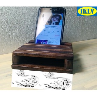 Hộp gỗ khuyếc đại âm thanh,Loa ĐIỆN THOẠI KIÊM DOCK SẠC  IKLV,, GỖ WENGE SANG TRỌNG, HÌNH THOI 12X14CM
